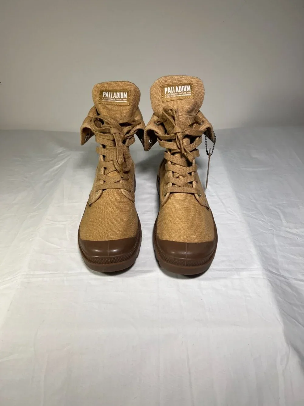 Palladium Men’s 8 Tan Canvas Baggy Boots Brown Fold Over Lace-Up Military Combat
